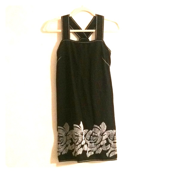 Max Studio | Black/White Linen Blend Embroidered Floral Sundress Sz XS - Picture 1 of 5